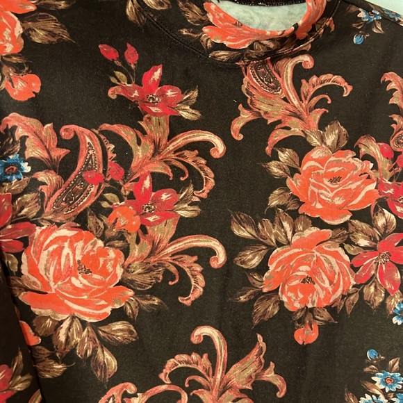 Vicki Wayne Vintage Mock Turtleneck Long Sleeve Brown Coral Tan Floral Top - Picture 3 of 4